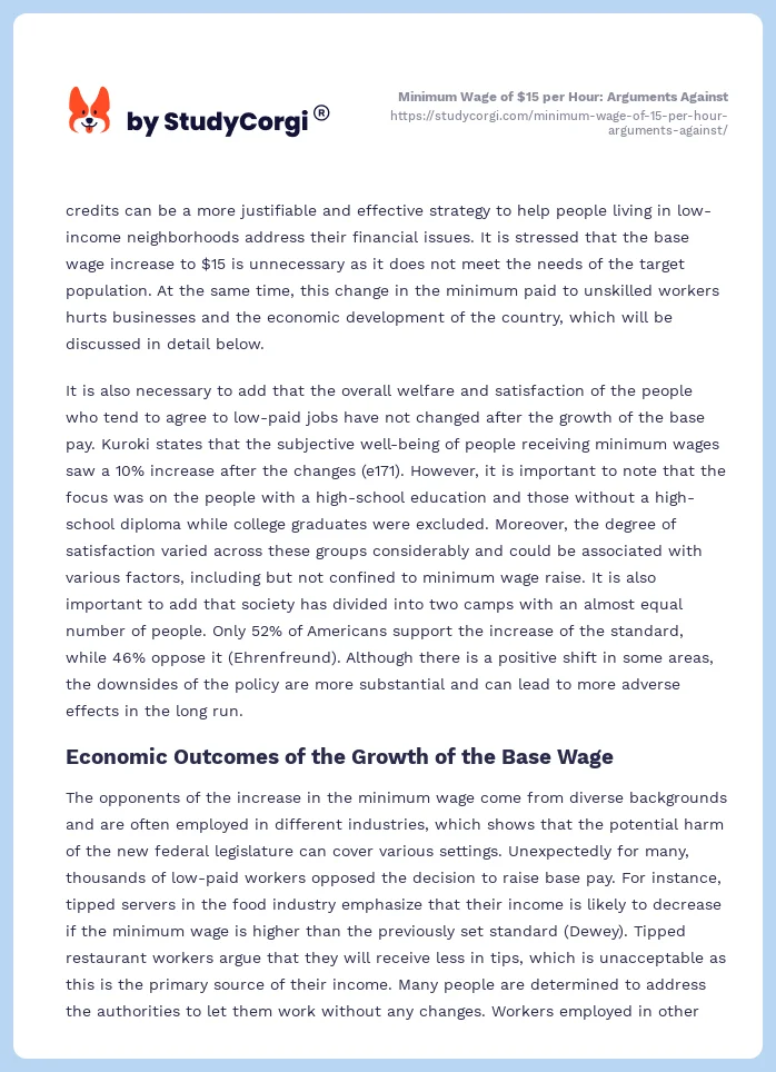 Minimum Wage of $15 per Hour: Arguments Against. Page 2