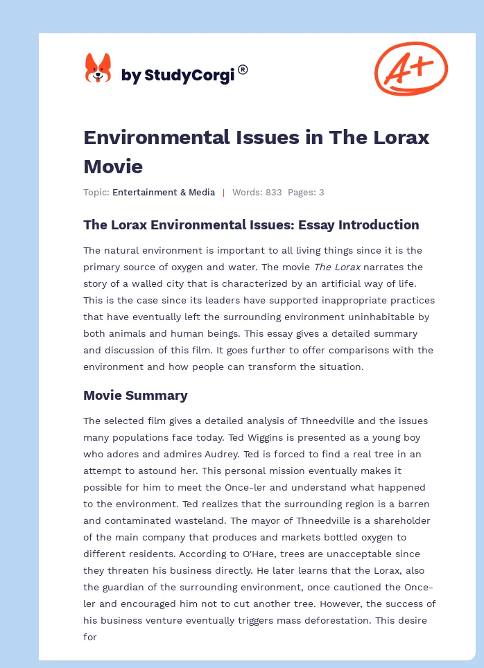 Environmental Issues in The Lorax Movie. Page 1