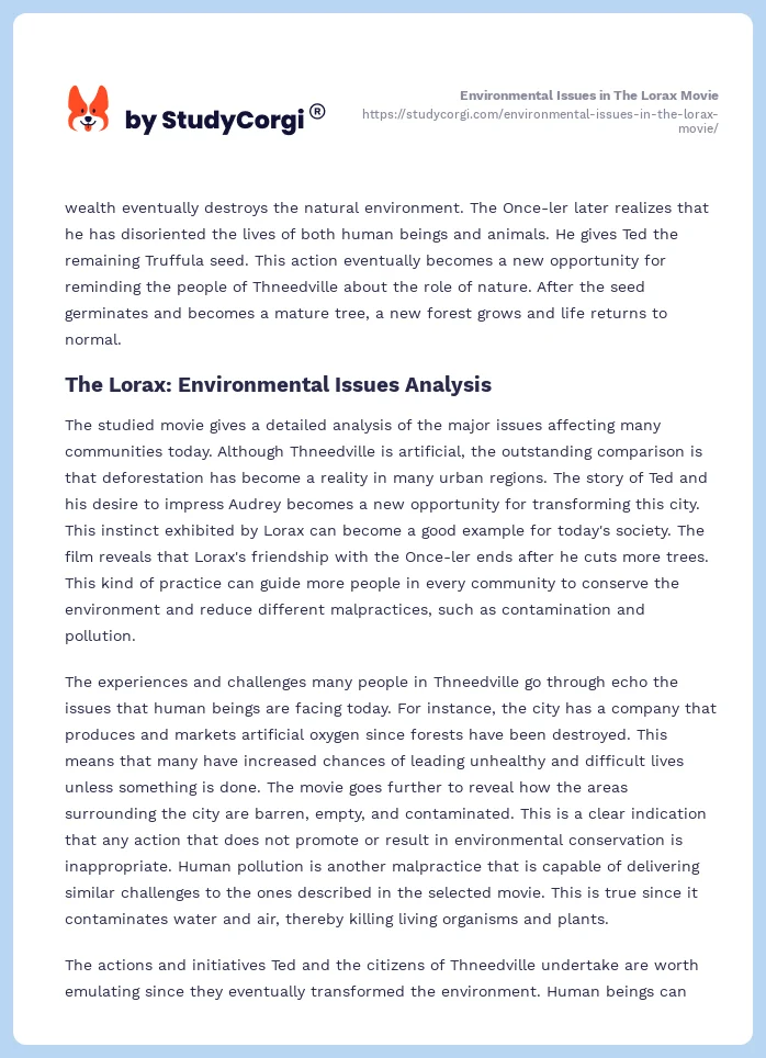 Environmental Issues in The Lorax Movie. Page 2