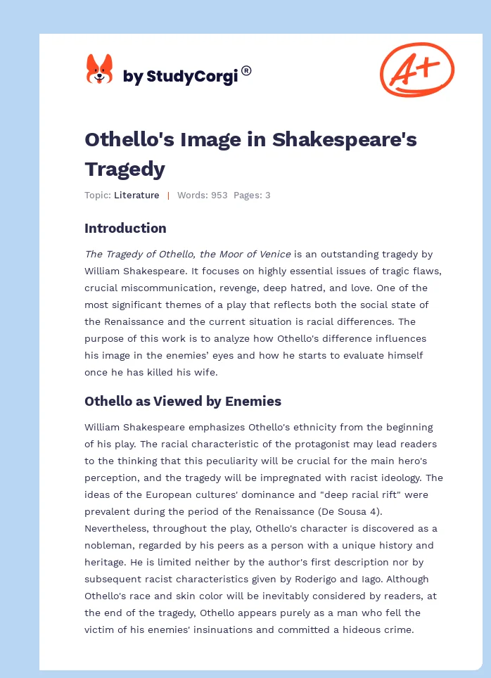 Othello's Image in Shakespeare's Tragedy. Page 1