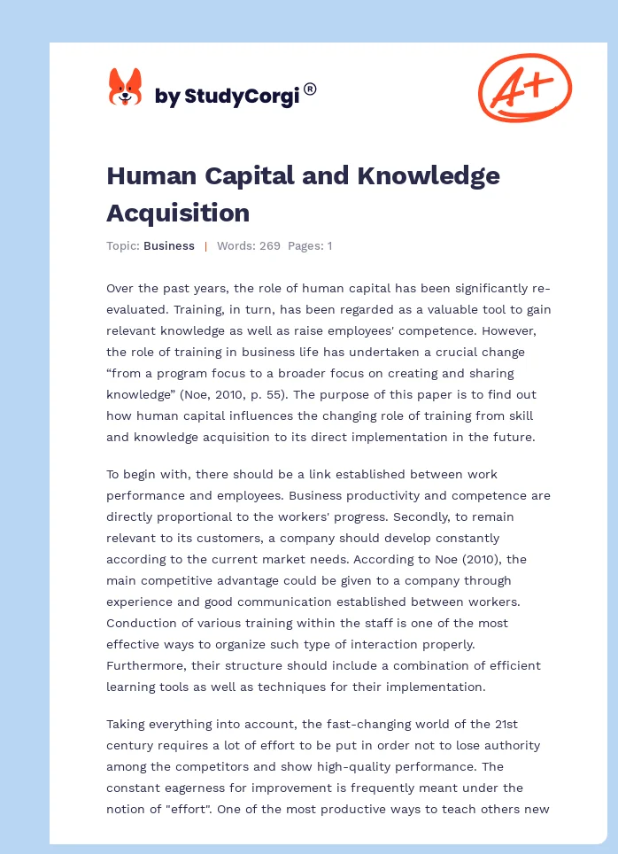Human Capital and Knowledge Acquisition. Page 1