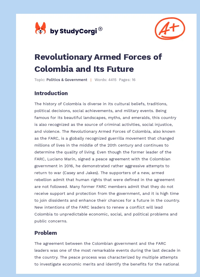 Revolutionary Armed Forces of Colombia and Its Future. Page 1