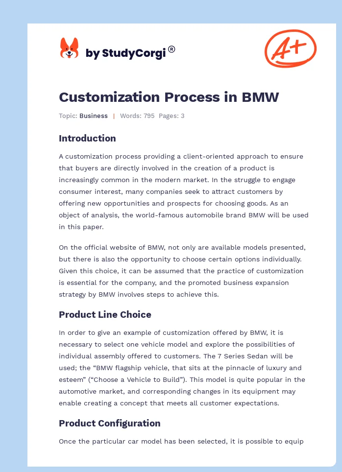 Customization Process in BMW. Page 1