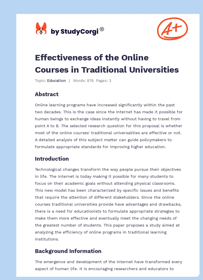 Effectiveness of the Online Courses in Traditional Universities. Page 1