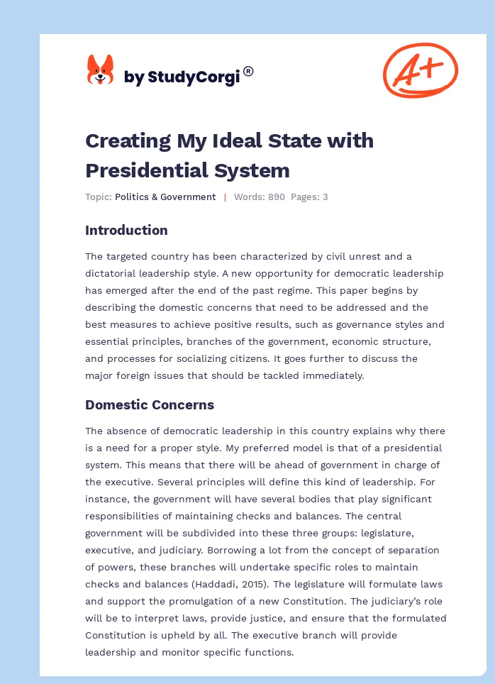 Creating My Ideal State with Presidential System. Page 1