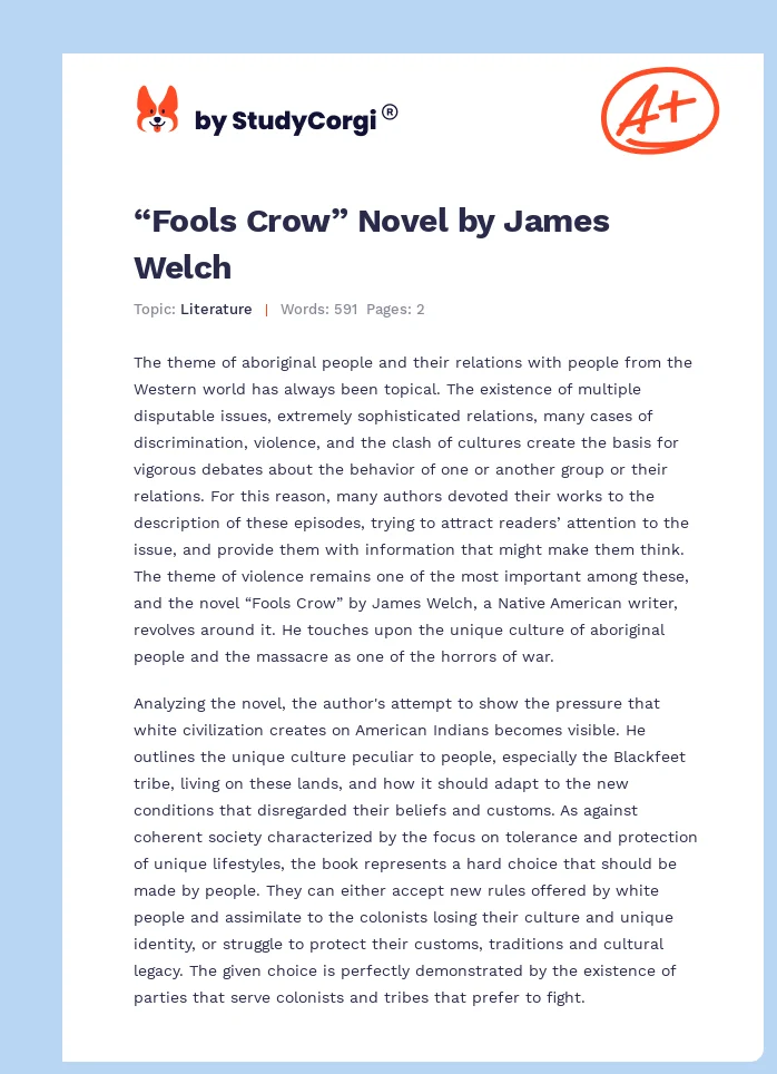 “Fools Crow” Novel by James Welch. Page 1