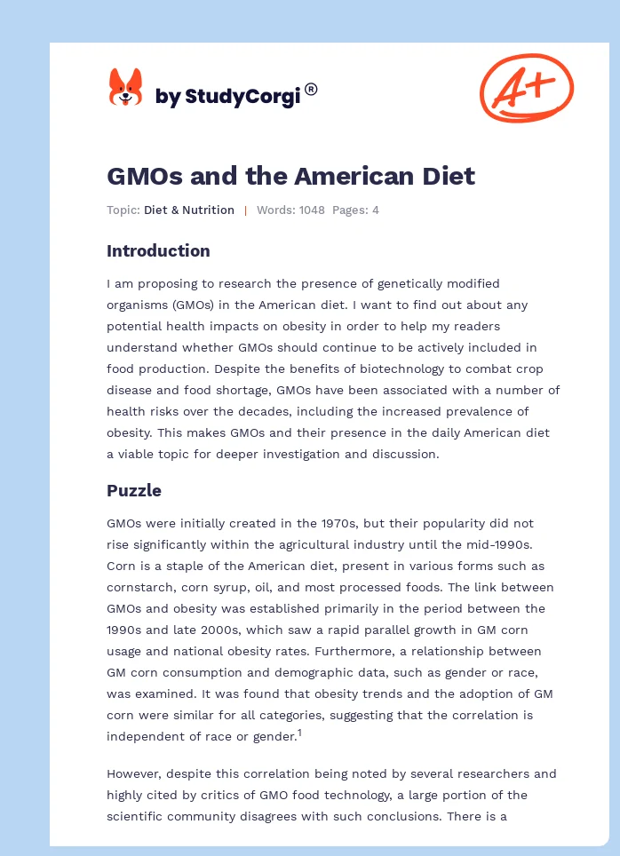 GMOs and the American Diet. Page 1