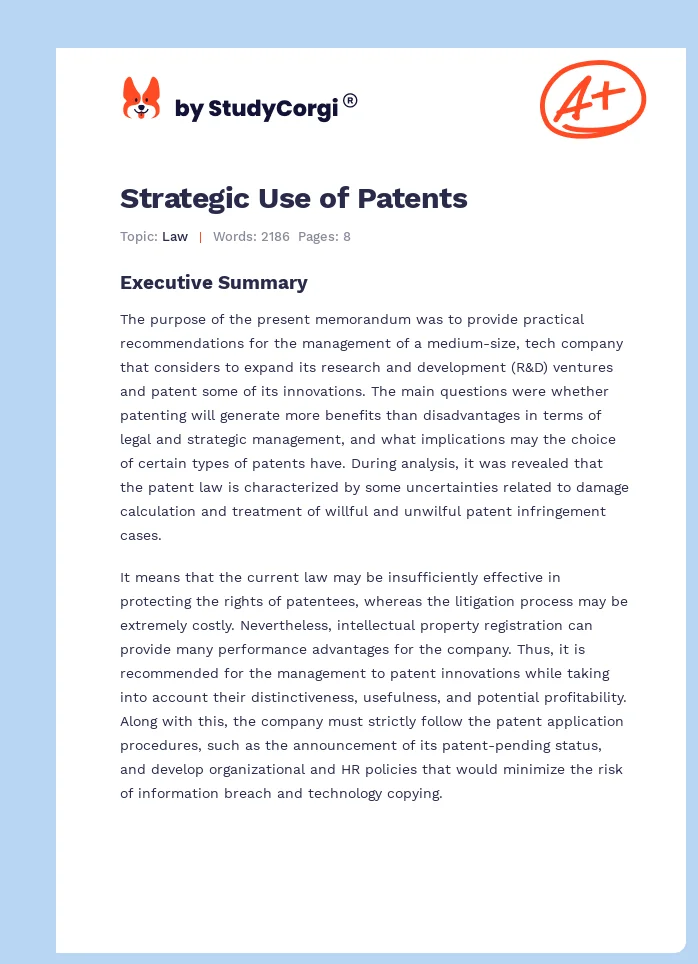 Strategic Use of Patents. Page 1