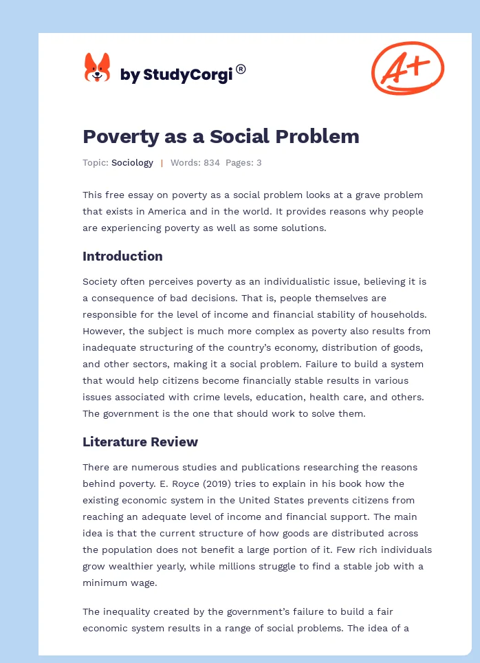 Poverty as a Social Problem. Page 1