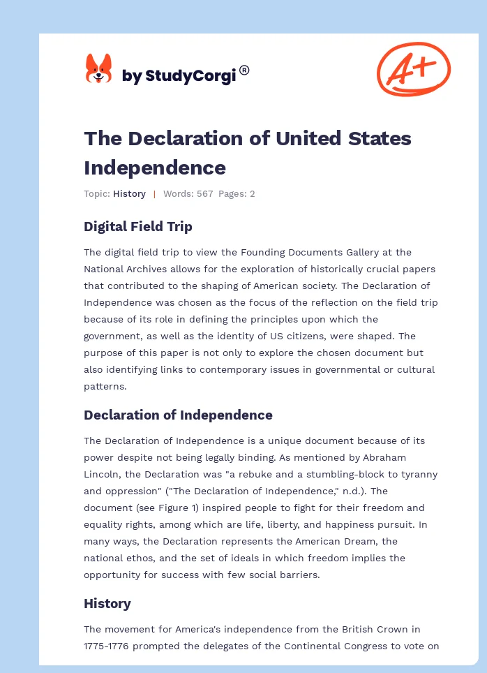 The Declaration of United States Independence. Page 1