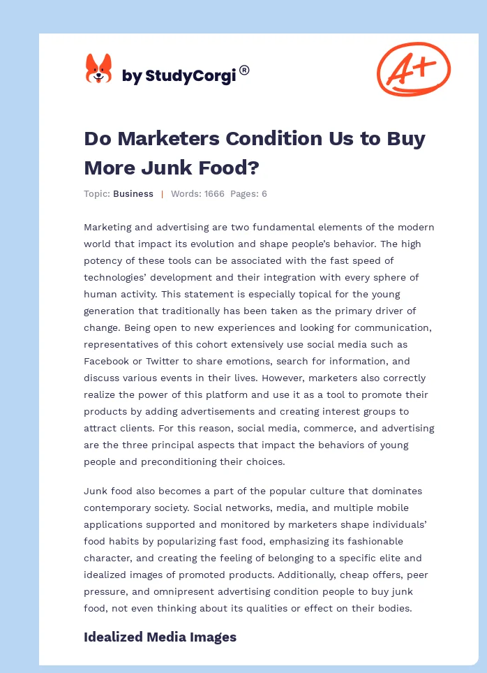 Do Marketers Condition Us to Buy More Junk Food?. Page 1