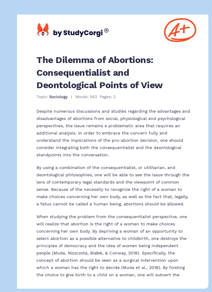 The Dilemma of Abortions: Consequentialist and Deontological Points of View. Page 1