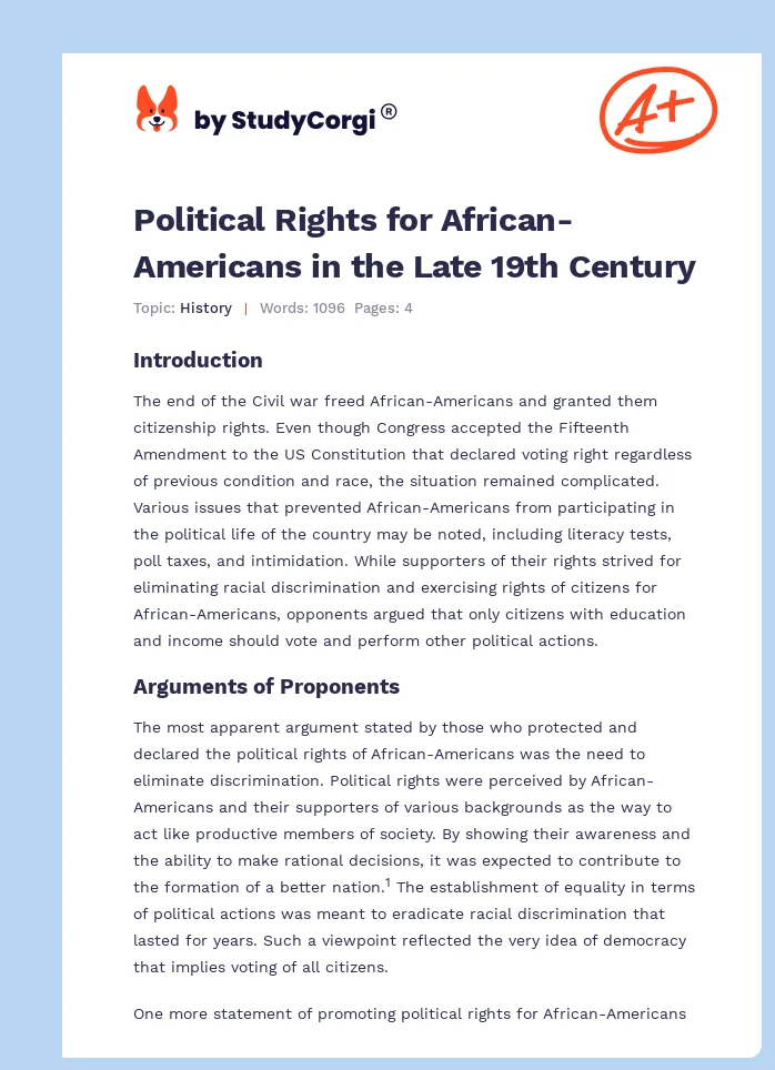 Political Rights for African-Americans in the Late 19th Century. Page 1