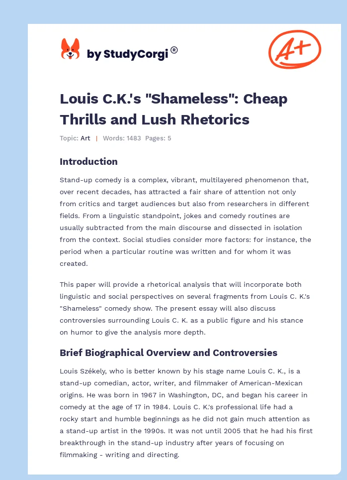 Louis C.K.'s "Shameless": Cheap Thrills and Lush Rhetorics. Page 1