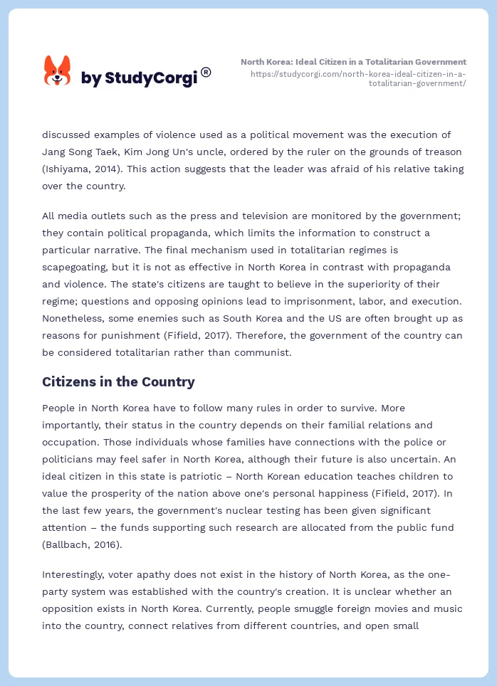 North Korea: Ideal Citizen in a Totalitarian Government. Page 2