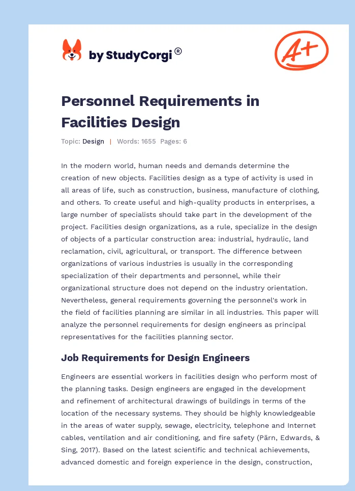 Personnel Requirements in Facilities Design. Page 1