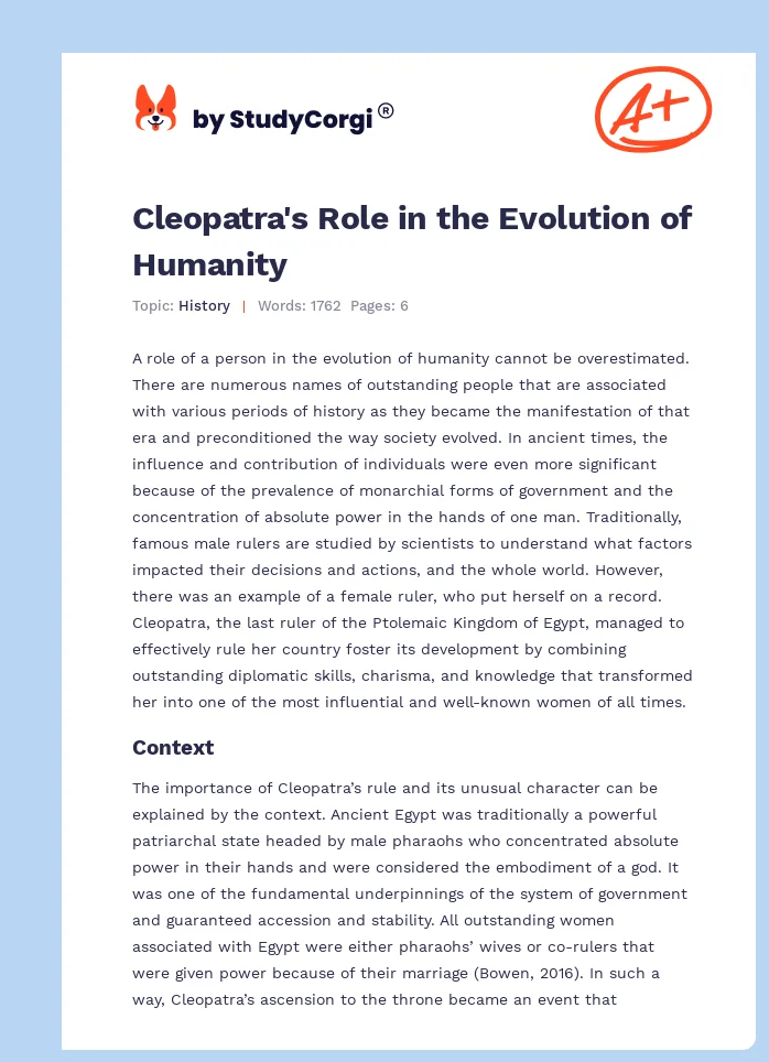 Cleopatra's Role in the Evolution of Humanity. Page 1