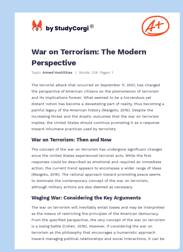 War on Terrorism: The Modern Perspective. Page 1