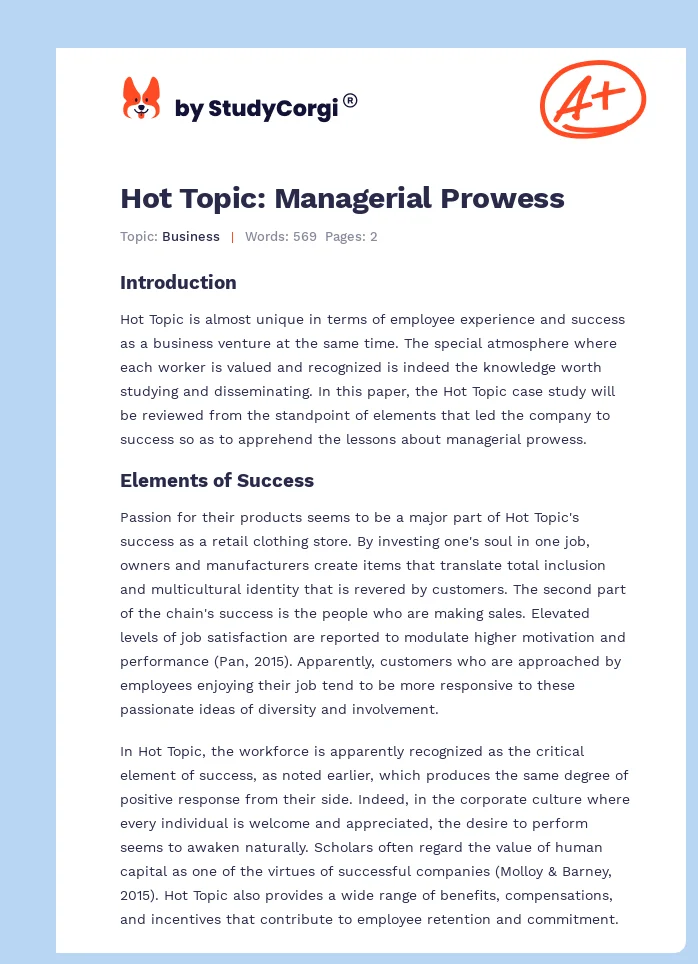 Hot Topic: Managerial Prowess. Page 1
