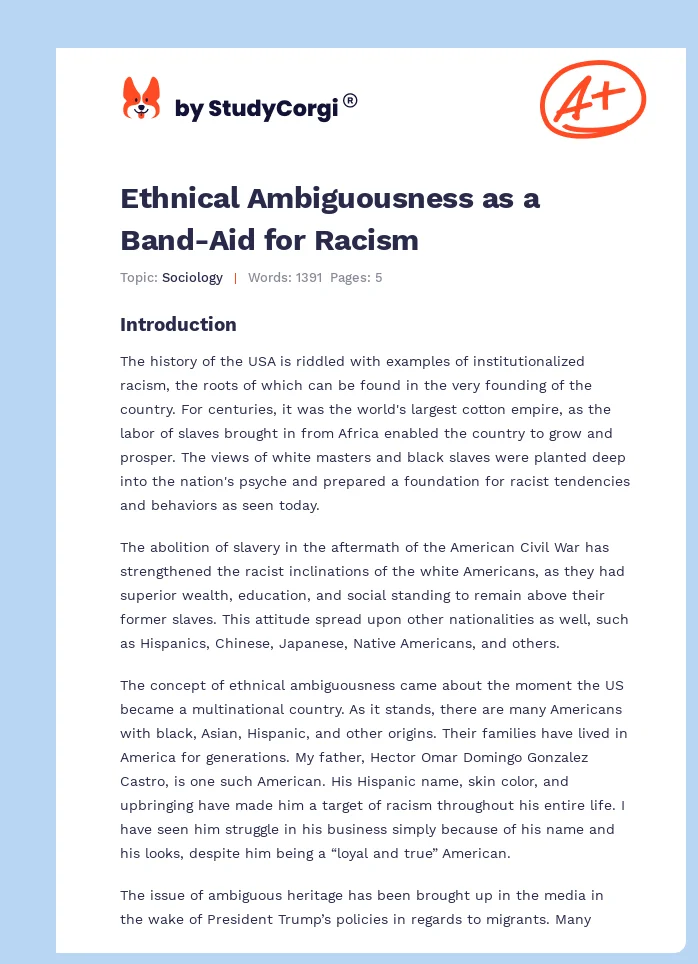 Ethnical Ambiguousness as a Band-Aid for Racism. Page 1
