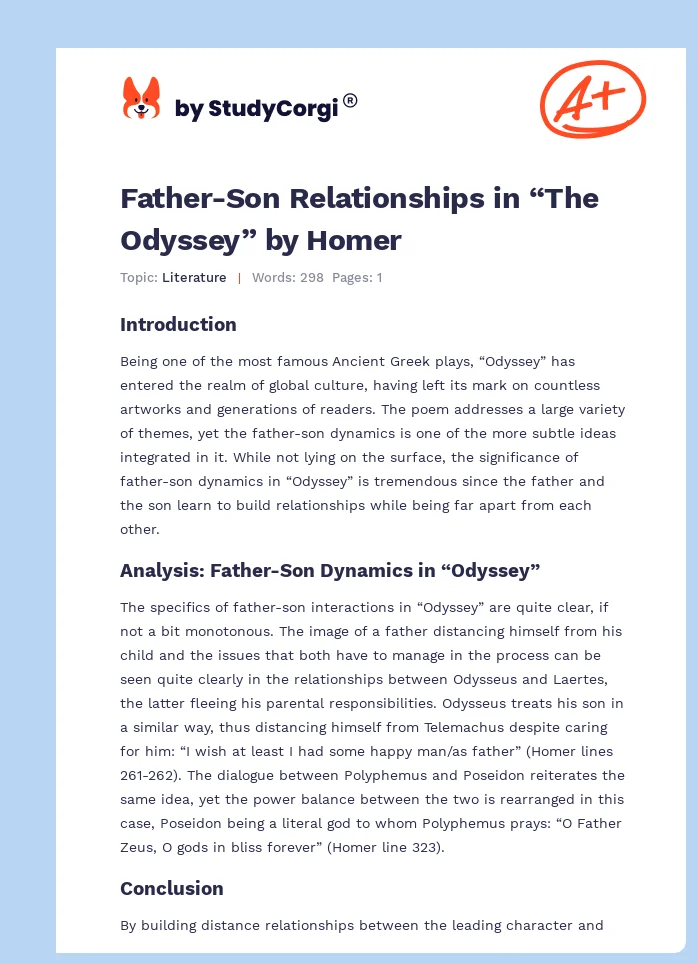 Father-Son Relationships in “The Odyssey” by Homer. Page 1