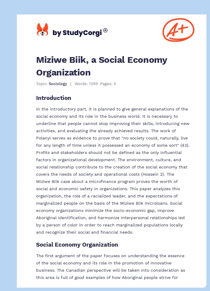 Miziwe Biik, a Social Economy Organization. Page 1
