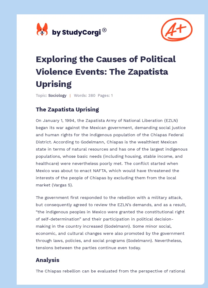 Exploring the Causes of Political Violence Events: The Zapatista Uprising. Page 1