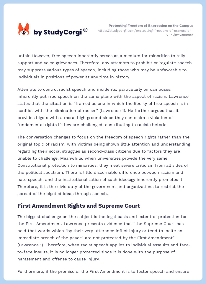 Protecting Freedom of Expression on the Campus. Page 2