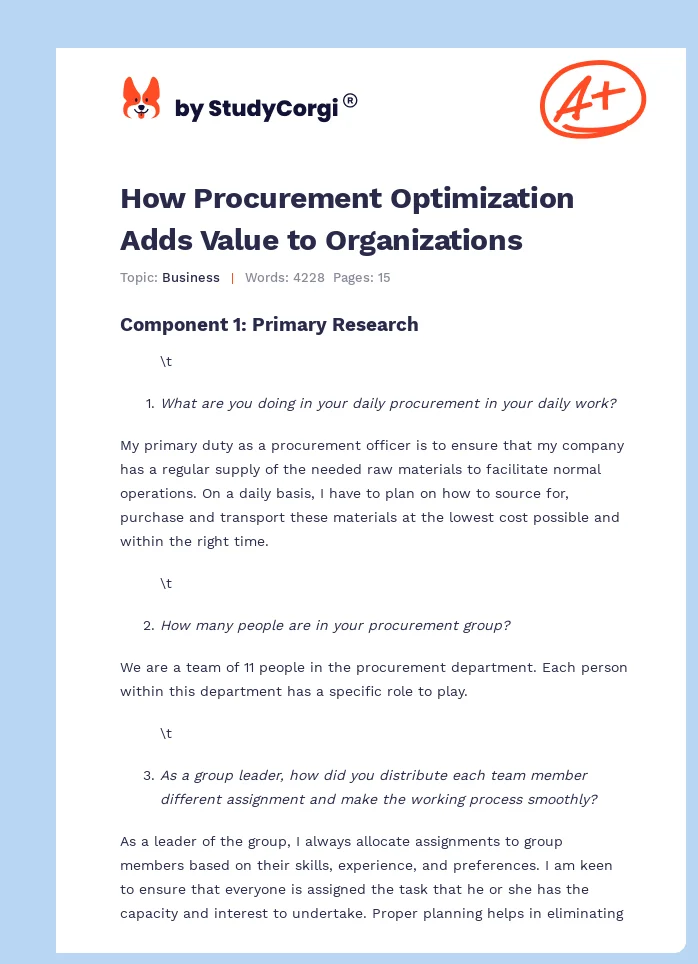 How Procurement Optimization Adds Value to Organizations. Page 1