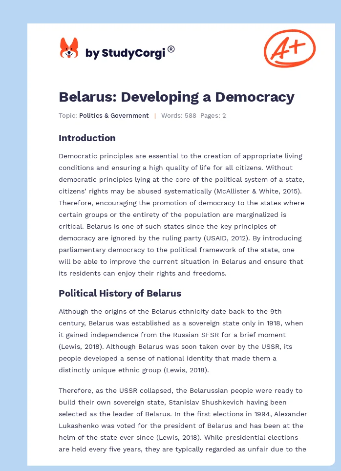Belarus: Developing a Democracy. Page 1