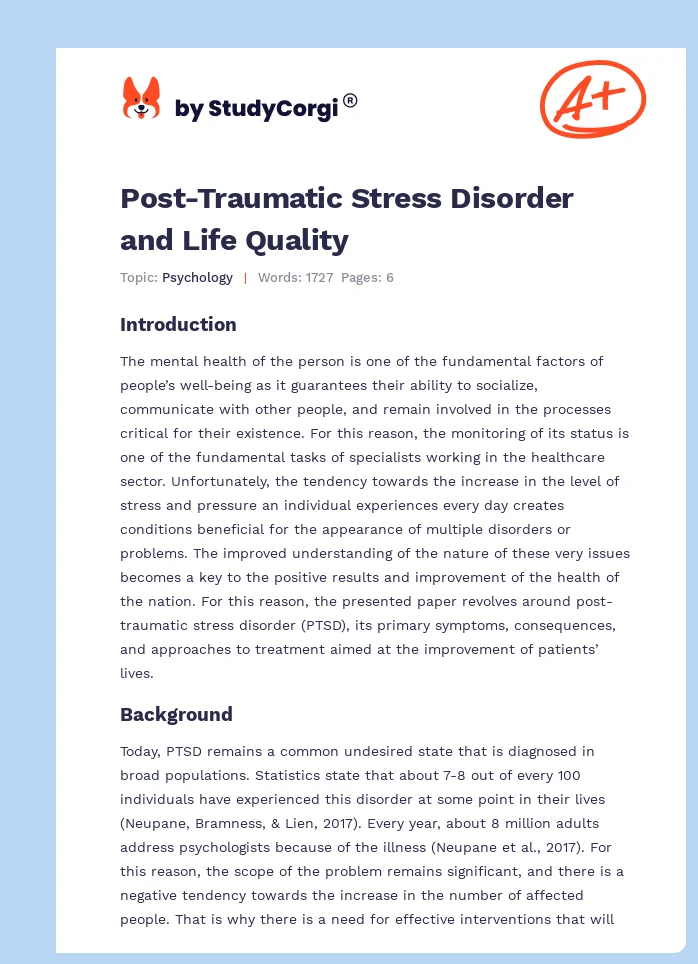 Post-Traumatic Stress Disorder and Life Quality. Page 1