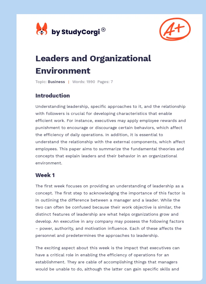 Leaders and Organizational Environment. Page 1
