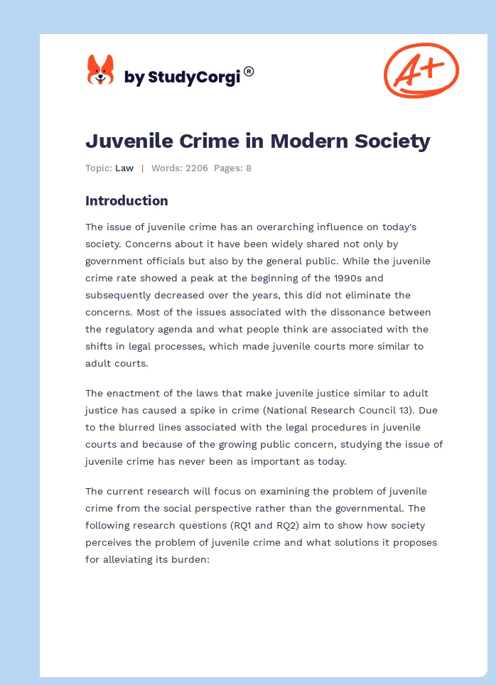 Juvenile Crime in Modern Society. Page 1