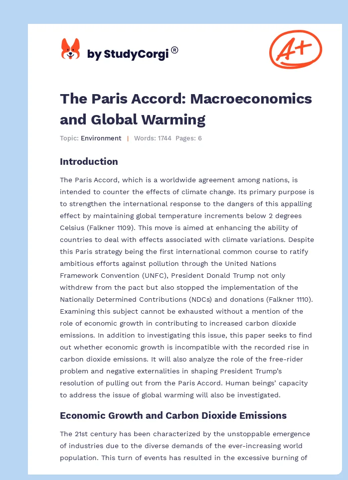 The Paris Accord: Macroeconomics and Global Warming. Page 1