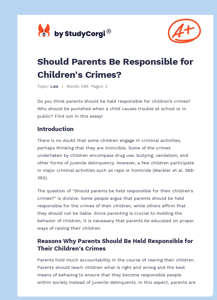 Should Parents Be Responsible for Children's Crimes?. Page 1