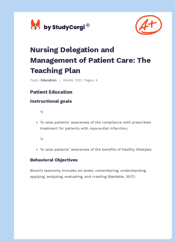 Nursing Delegation and Management of Patient Care: The Teaching Plan. Page 1