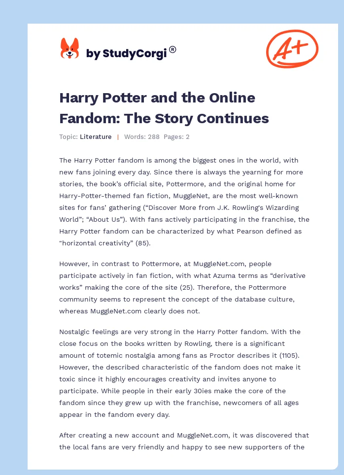 Harry Potter and the Online Fandom: The Story Continues. Page 1