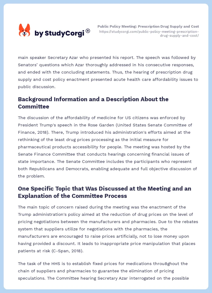 Public Policy Meeting: Prescription Drug Supply and Cost. Page 2