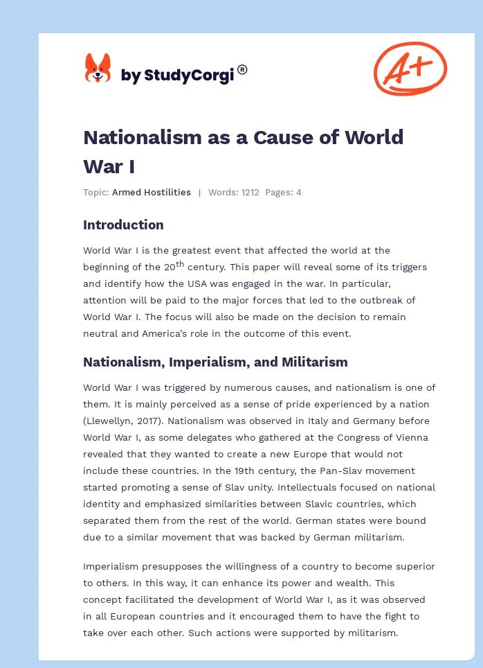 Nationalism as a Cause of World War I. Page 1