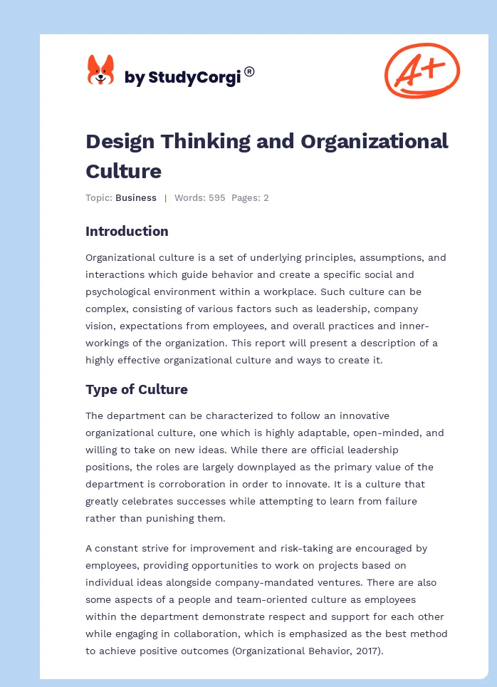 Design Thinking and Organizational Culture. Page 1