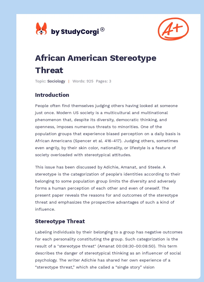 African American Stereotype Threat. Page 1