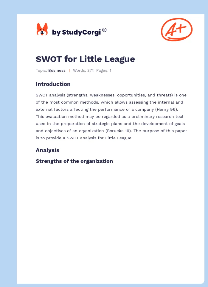 SWOT for Little League. Page 1
