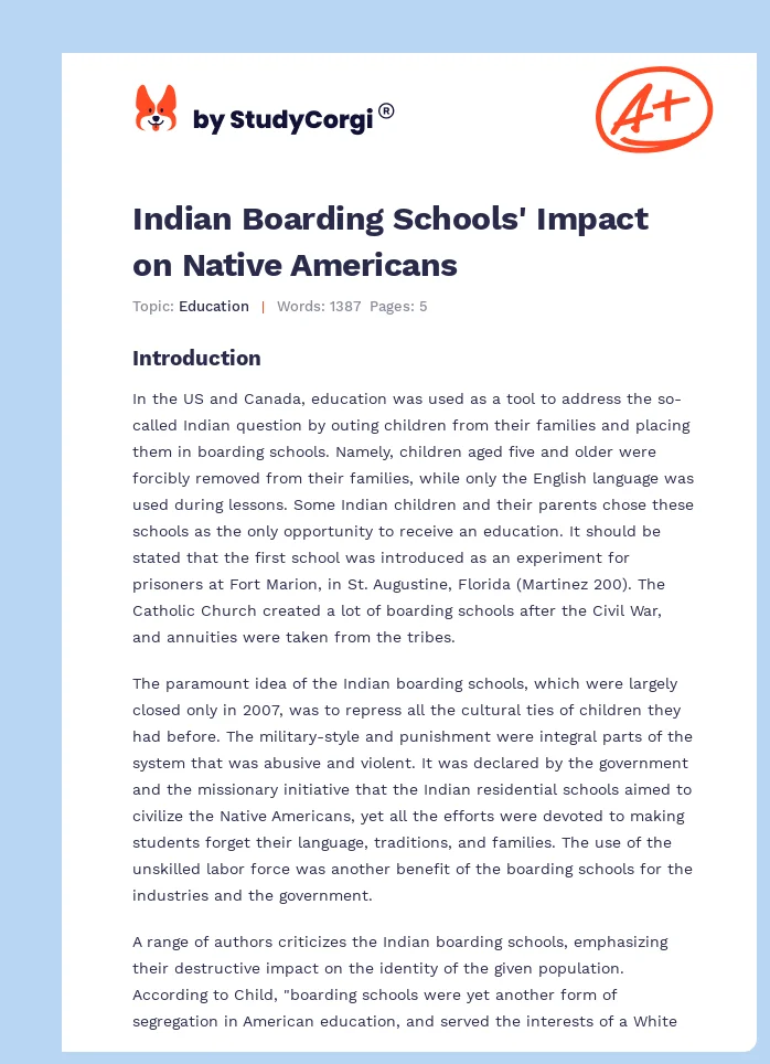 Indian Boarding Schools' Impact on Native Americans. Page 1