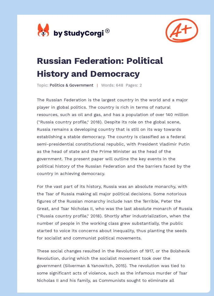 Russian Federation: Political History and Democracy. Page 1