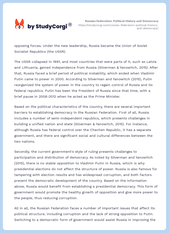 Russian Federation: Political History and Democracy. Page 2