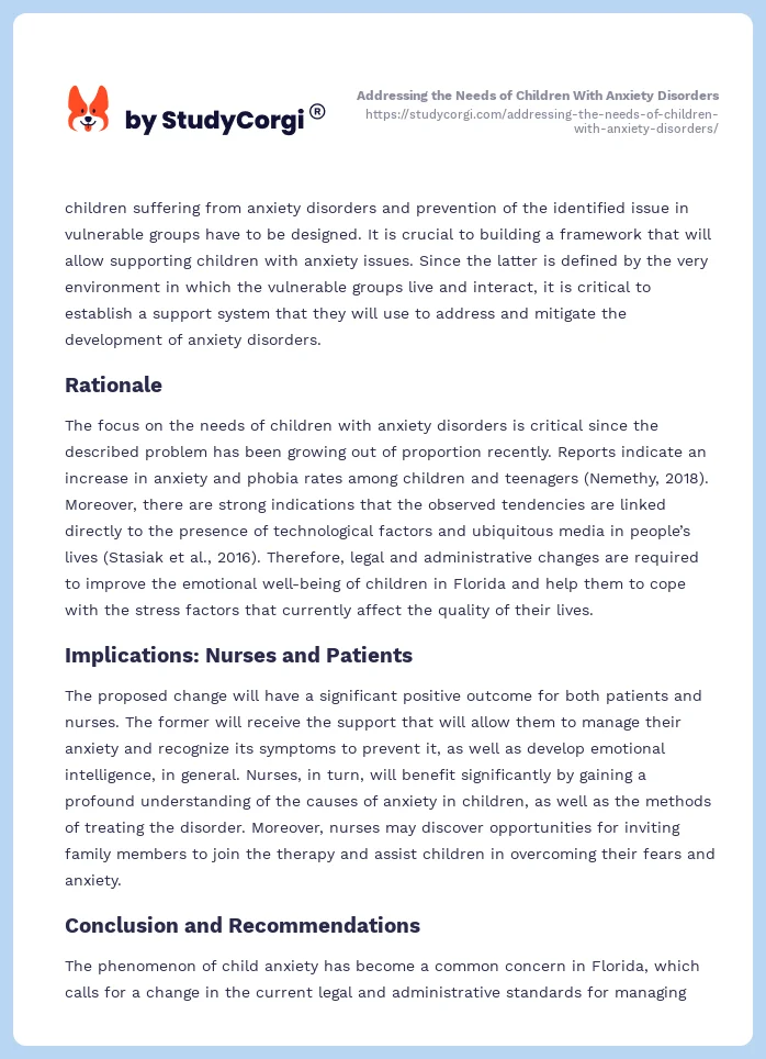 Addressing the Needs of Children With Anxiety Disorders. Page 2