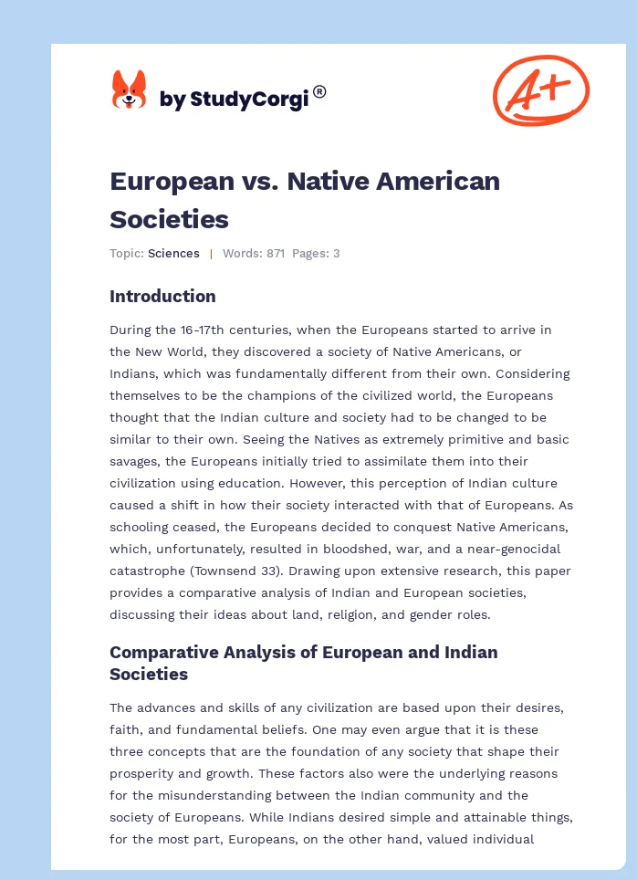 European vs. Native American Societies. Page 1
