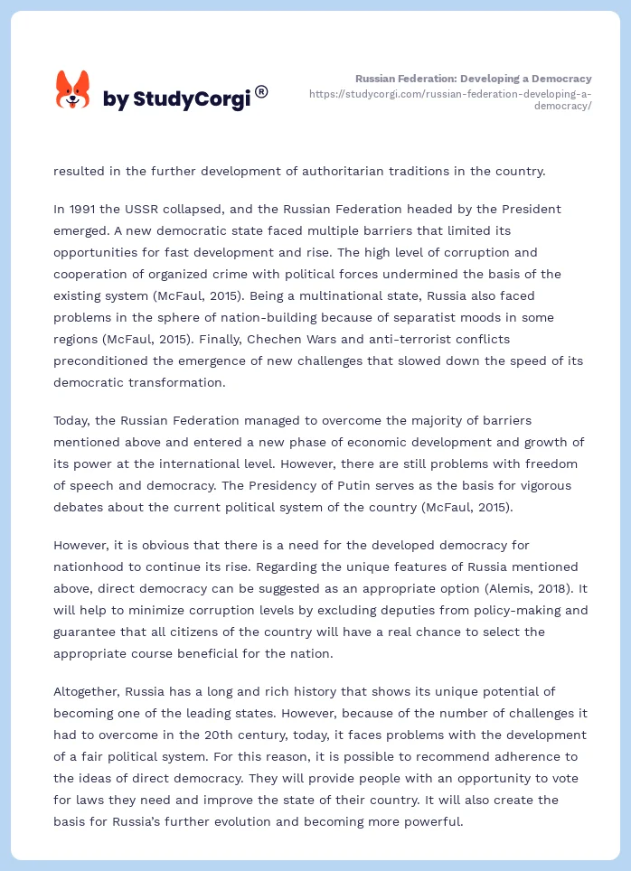 Russian Federation: Developing a Democracy. Page 2