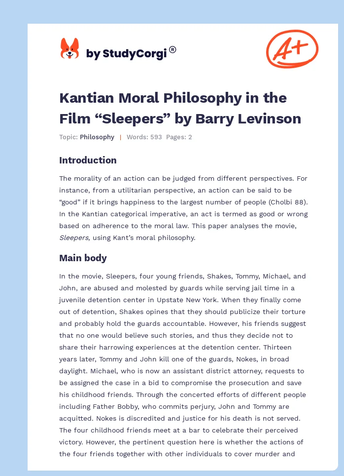 Kantian Moral Philosophy in the Film “Sleepers” by Barry Levinson. Page 1