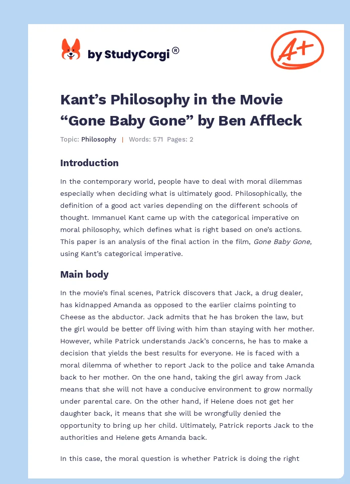 Kant’s Philosophy in the Movie “Gone Baby Gone” by Ben Affleck. Page 1